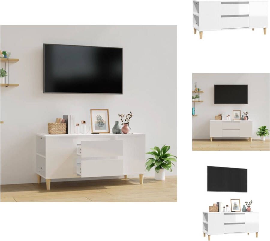 vidaXL TV-meubel Scandinavische stijl Hoogglans wit 102 x 44.5 x 50 cm Duurzaam hout Kast