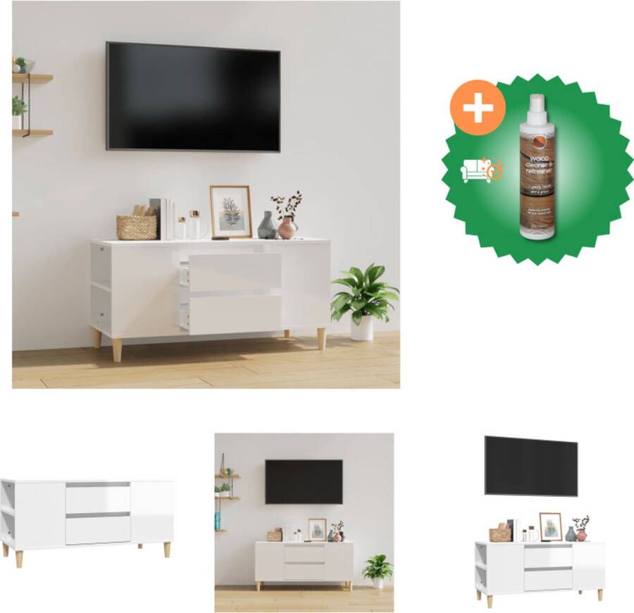VidaXL TV-meubel Scandinavische stijl Hoogglans wit 102 x 44.5 x 50 cm Duurzaam hout Kast Inclusief Houtreiniger en verfrisser