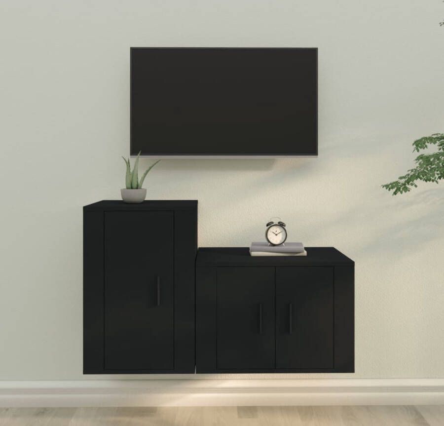 VidaXL Tv meubel set 2-delig spaanplaat zwart
