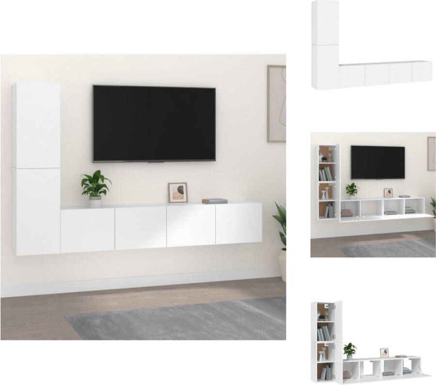 VidaXL Tv-kast Tv-kasten Tv-meubel Hifi-meubel 4-delige Tv-meubelset bewerkt hout wit - Foto 3