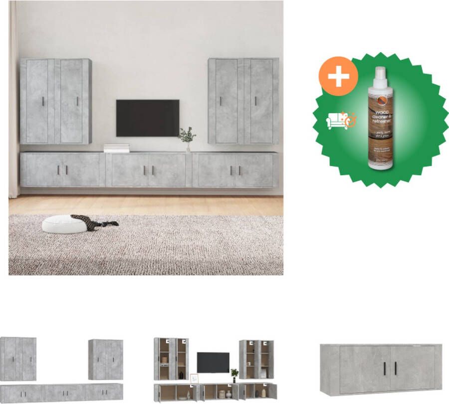 VidaXL TV Meubel Set 7-delig Betongrijs 4x 40x34.5x100cm 3x 100x34.5x40cm Kast Inclusief Houtreiniger en verfrisser