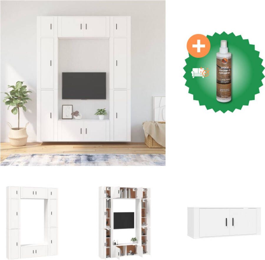 VidaXL TV-meubel set Classic 8-delig Wit 100x40 cm Bewerkt hout Kast Inclusief Houtreiniger en verfrisser