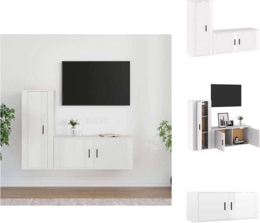 VidaXL Tv-meubel set Classic Wandgemonteerd Hoogglans Wit 100x34.5x40 cm 40x34.5x100 cm Kast