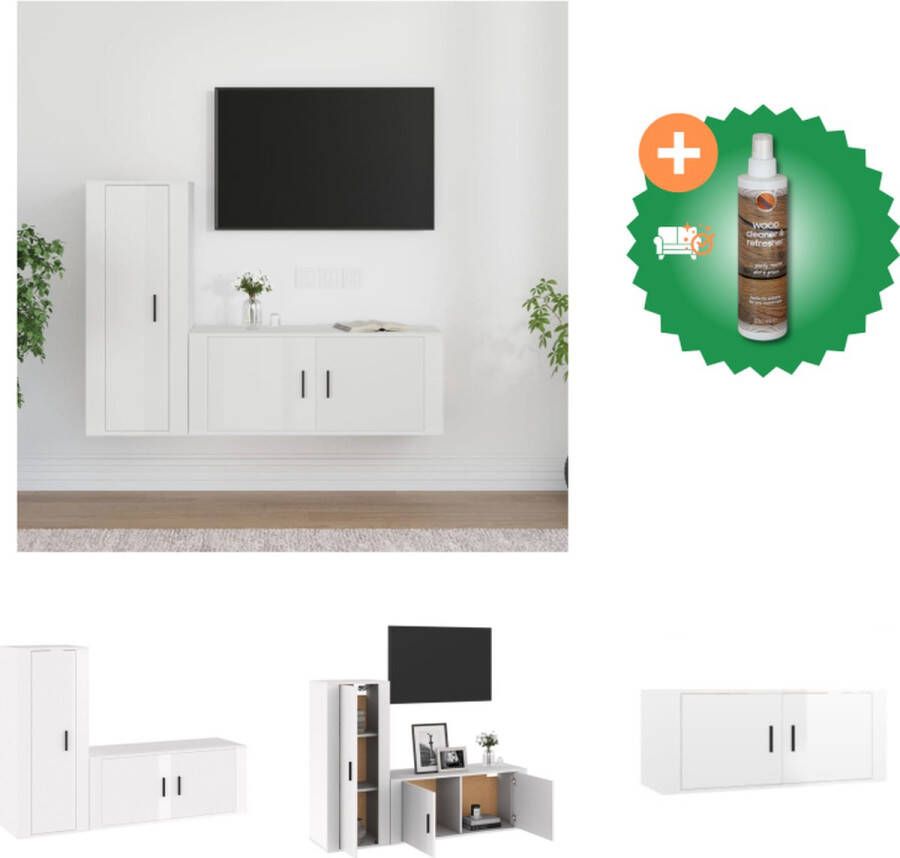 VidaXL Televisiekastenset Klassiek design Wandgemonteerd Stevig bewerkt hout Hoogglans wit 57x34.5x40cm 40x34.5x80cm Kast Inclusief Houtreiniger en verfrisser