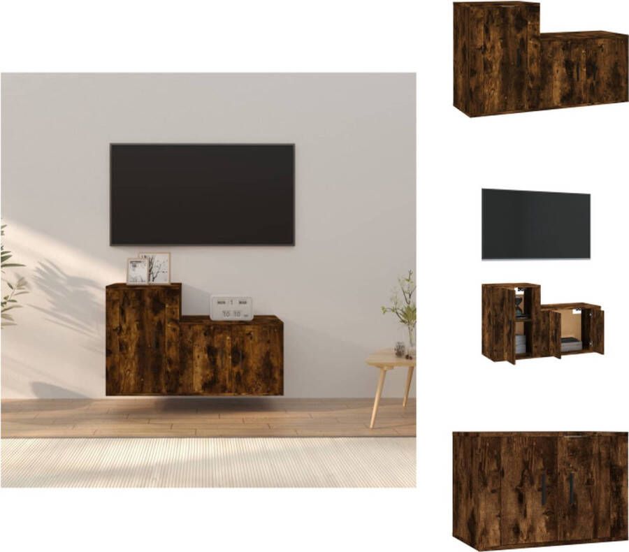 VidaXL Tv-kast Tv-kasten Tv-meubel Hifi-meubel 2-delige Tv-meubelset bewerkt hout gerookt eikenkleurig - Foto 4