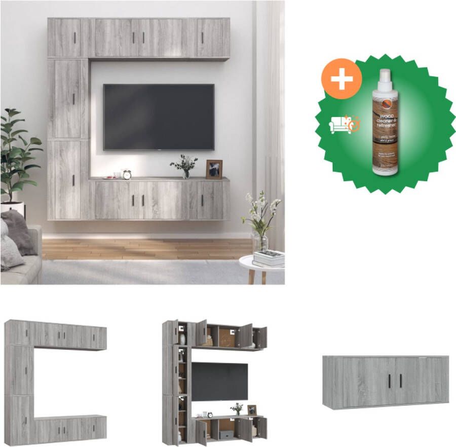 VidaXL TV-Meubel Set Grijs Sonoma Eiken 2x 100x34.5x40 cm 2x 40x34.5x80 cm 3x 40x34.5x40 cm Kast Inclusief Houtreiniger en verfrisser