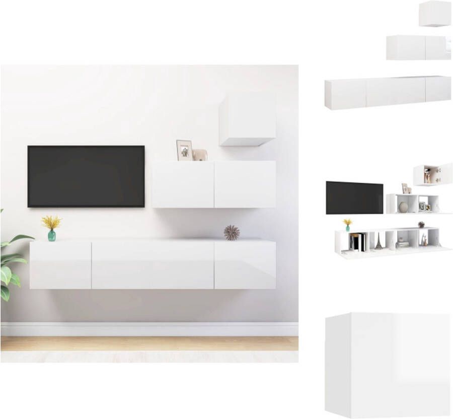 VidaXL TV Meubel Set Hangend Spaanplaat Hoogglans Wit Montage vereist 30.5 x 30 x 30 cm 80 x 30 x 30 cm (B x D x H) Kast