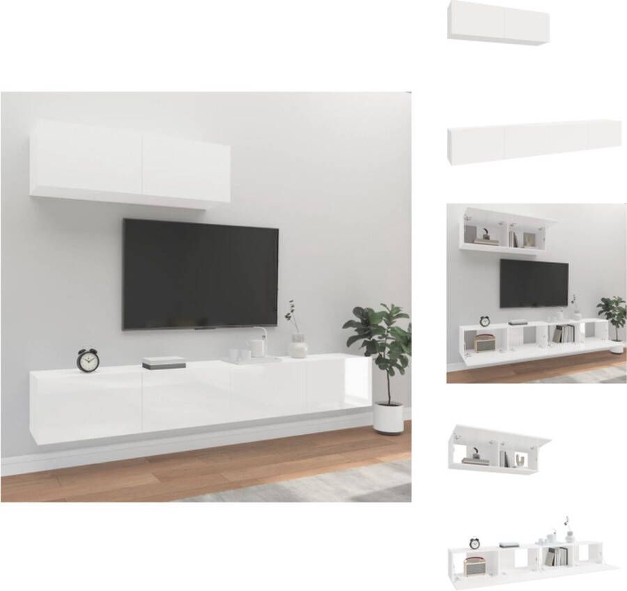 vidaXL TV-Meubel Set Hoogglans Wit 100 x 30 x 30 cm 3 Stuks Kast