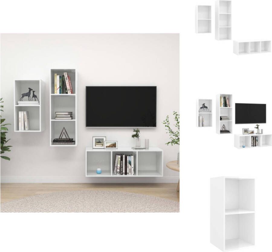 vidaXL TV-meubel set hoogglans wit 1x 37x37x72cm + 2x 37x37x107cm spaanplaat Kast