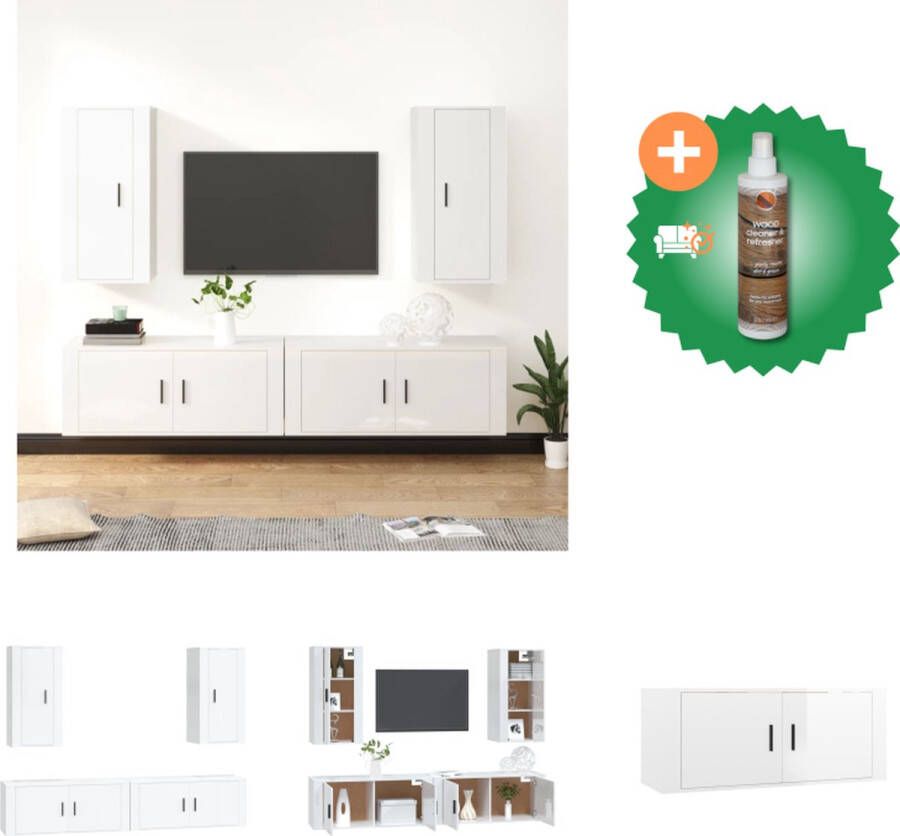 VidaXL TV-meubel set Klassiek praktisch en trendy design Hoogglans wit Gemaakt van bewerkt hout Voldoende opbergruimte Kast Inclusief Houtreiniger en verfrisser - Foto 4