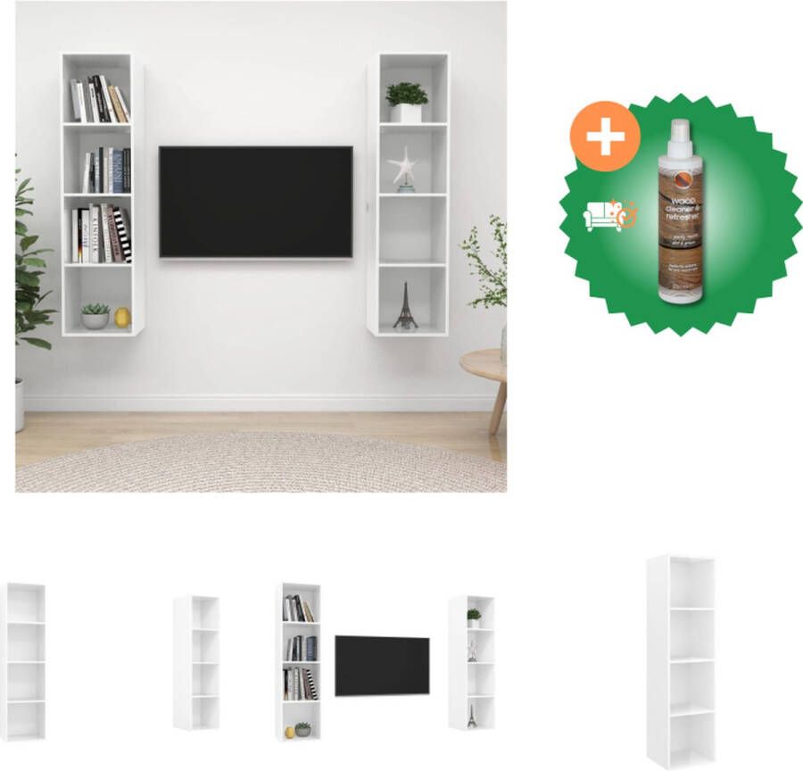 VidaXL tv-meubel set Hoogglans wit 37 x 37 x 142.5 cm (B x D x H) Kast Inclusief Houtreiniger en verfrisser