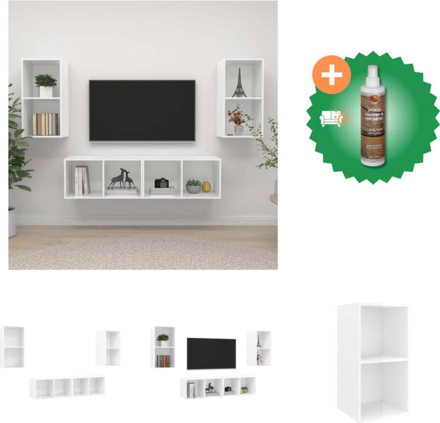 VidaXL Televisiewandmeubelset Hoogglans wit 37 x 37 x 107 cm 4x tv-meubel Kast Inclusief Houtreiniger en verfrisser