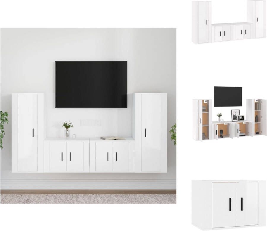 vidaXL TV-meubel set hoogglans wit 4-delige bewerkt hout 40 x 34.5 x 100 cm en 57 x 34.5 x 40 cm Kast