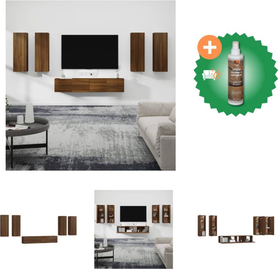 VidaXL TV-meubelset Televisiemeubel wandgemonteerd Bruineiken 6 stuks Kast Inclusief Houtreiniger en verfrisser - Foto 3