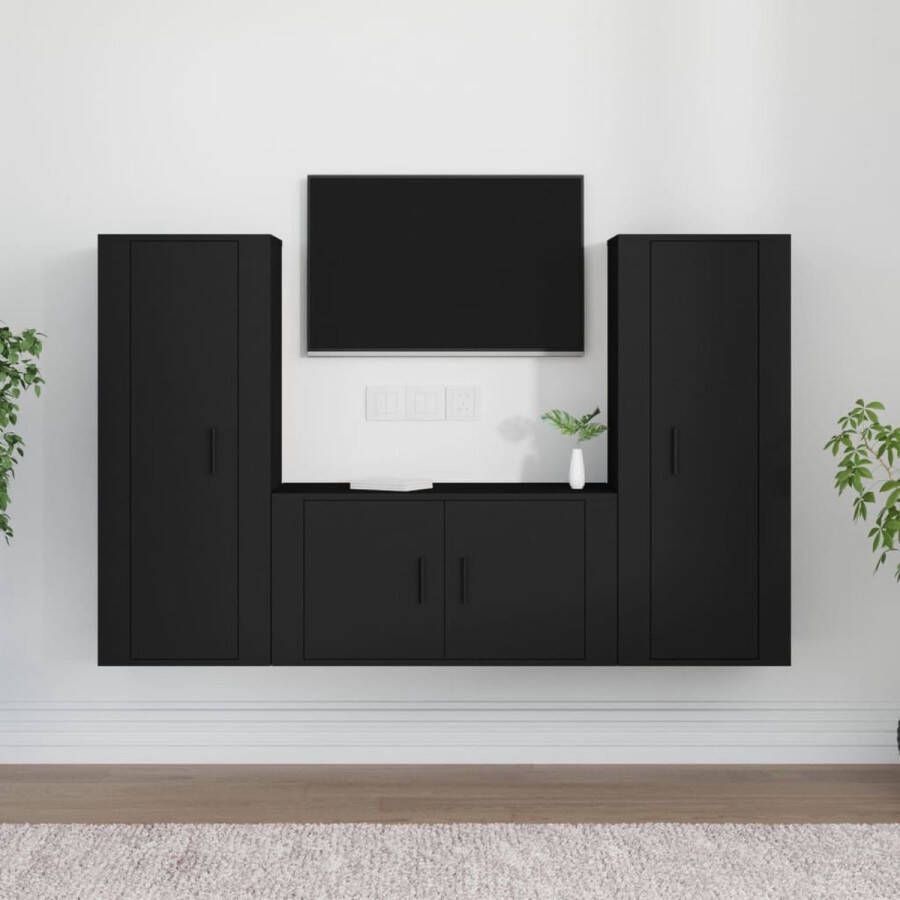 VidaXL TV-meubel set Klassiek design Wandgemonteerd Voldoende opbergruimte Zwart Bewerkt hout Montage vereist Kast