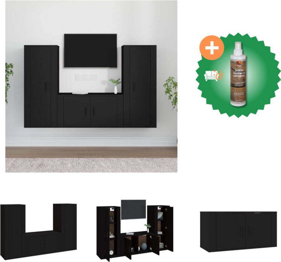 VidaXL TV-meubel set Klassiek design Wandgemonteerd Voldoende opbergruimte Zwart Bewerkt hout Montage vereist Kast Inclusief Houtreiniger en verfrisser