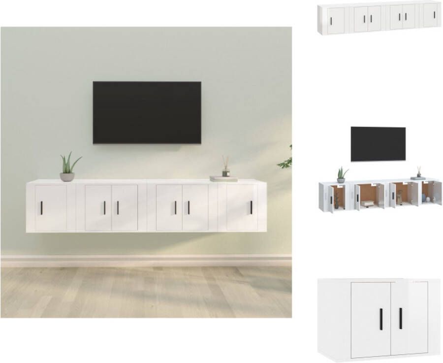 VidaXL TV-meubel set Klassiek praktisch en trendy design Hoogglans wit Gemaakt van bewerkt hout Voldoende opbergruimte Kast