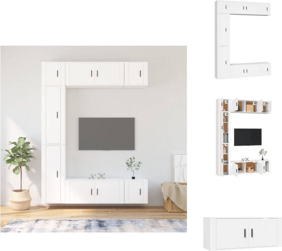 VidaXL Tv-meubel set Klassiek Wandgemonteerd Wit 2x 40x34.5x100cm 2x 100x34.5x40cm 3x 40x34.5x40cm Hoogwaardig materiaal Kast