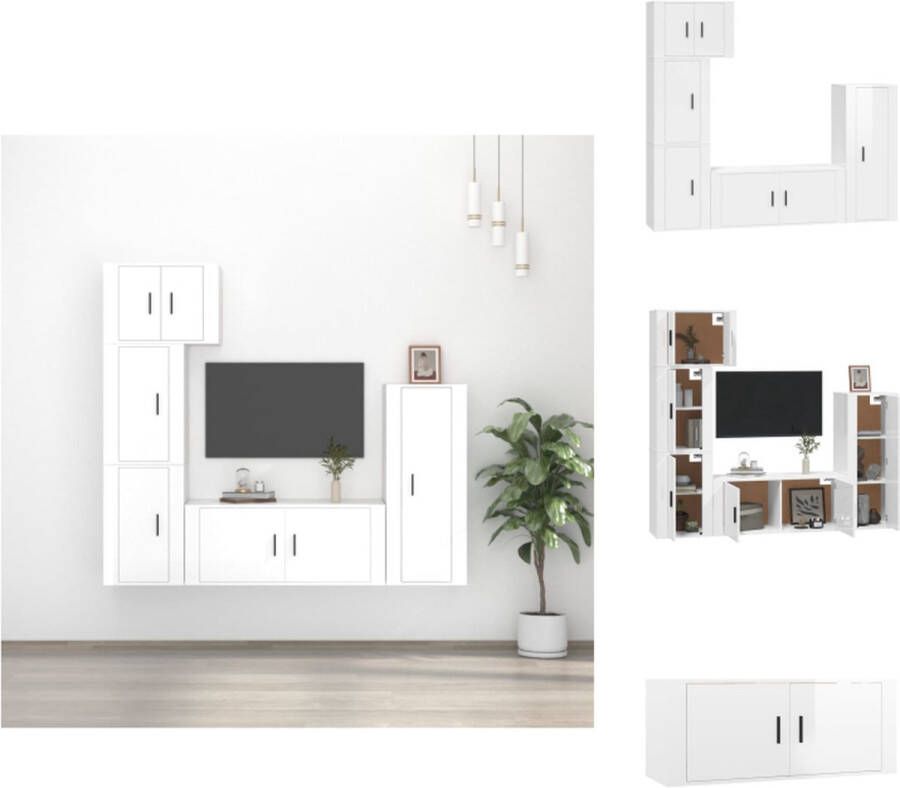 VidaXL Tv-meubel set Mediakasten 1x 57x34.5x40cm 1x 40x34.5x100cm 1x 100x34.5x40cm 2x 40x34.5x60cm Hoogglans wit Kast