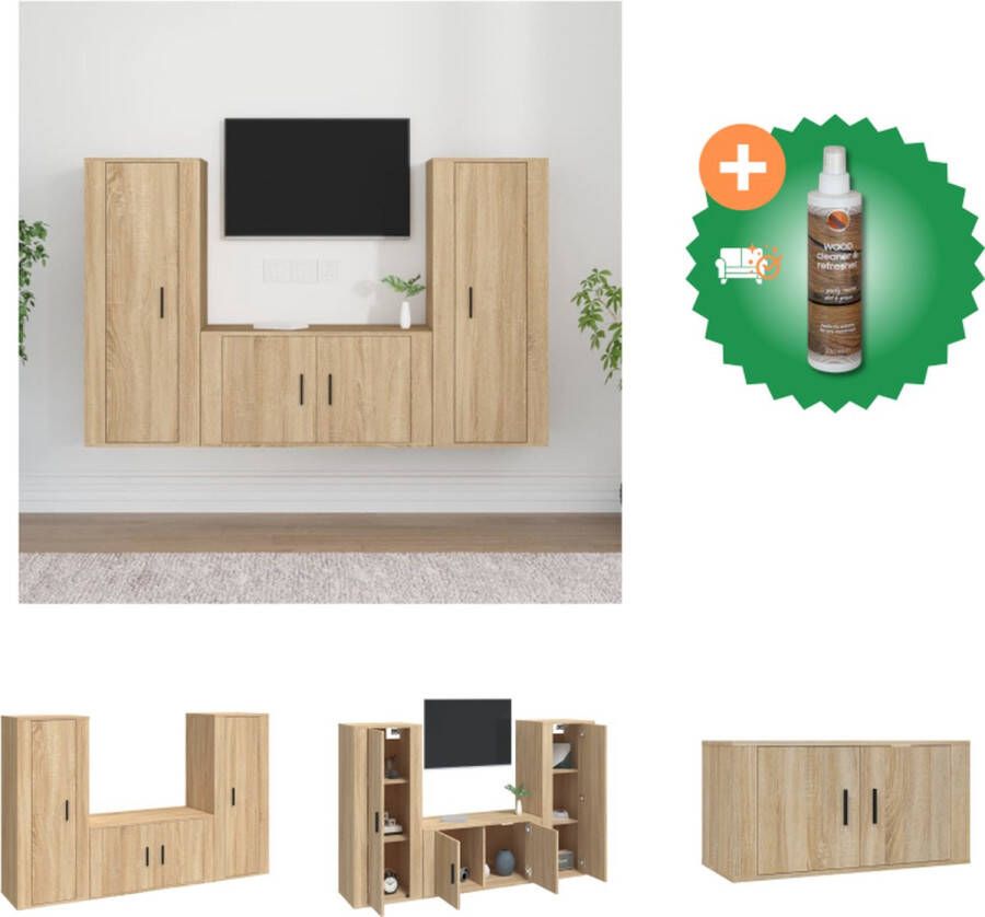 VidaXL TV meubel set Sonoma Eiken 2 x 40 x 34.5 x 100 cm + 1 x 80 x 34.5 x 40 cm Kast Inclusief Houtreiniger en verfrisser