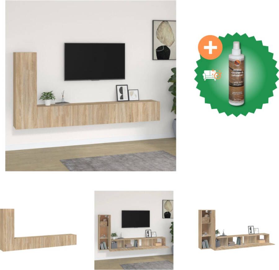 VidaXL TV-meubelset Sonoma eiken Klassiek design Ruime opbergruimte Wandgemonteerd Stofvrije deuren 3-delige set (B x D x H) 57 x 34.5 x 40 cm 2 x 40 x 34.5 x 60 cm Kast Inclusief Houtreiniger en verfrisser - Foto 2
