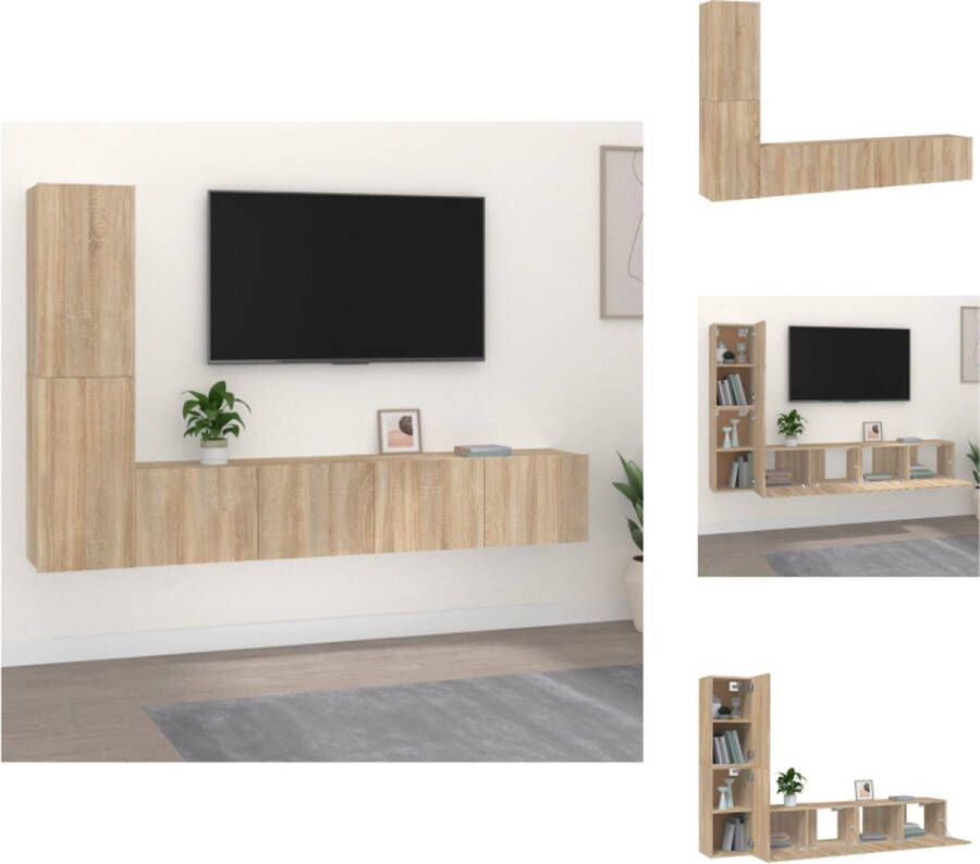 VidaXL Tv-kast Tv-kasten Tv-meubel Hifi-meubel 4-delige Tv-meubelset bewerkt hout sonoma eikenkleurig - Foto 4