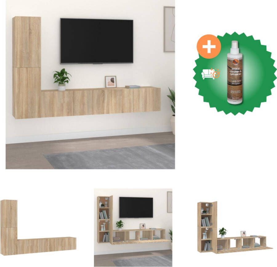 VidaXL Tv-meubel set Sonoma eiken 2x 80x30x30cm 2x 30.5x30x60cm Kast Inclusief Houtreiniger en verfrisser