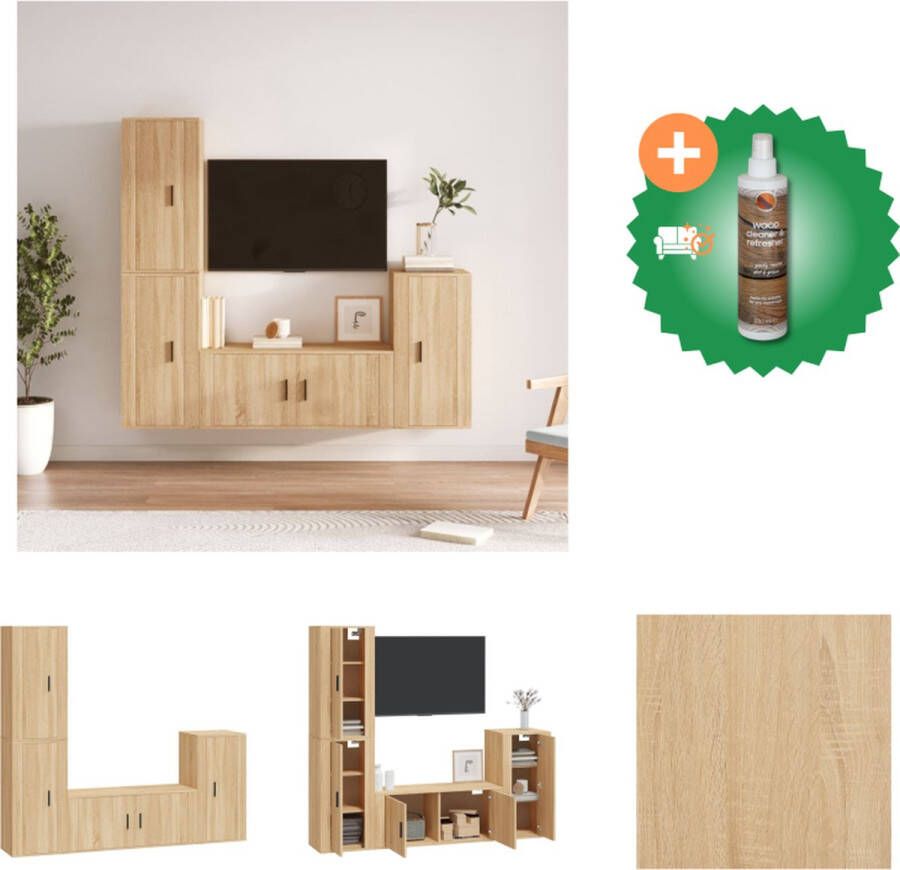 VidaXL TV-meubel Set Sonoma Eiken Wandgemonteerd 100x34.5x40cm 3x40x34.5x80cm Kast Inclusief Houtreiniger en verfrisser