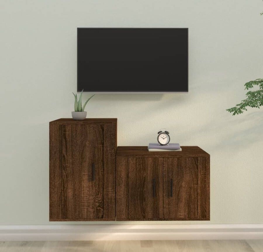 VidaXL Tv meubel set spaanplaat 2-delig kleur bruin eiken