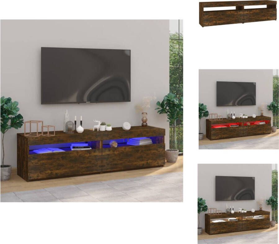 VidaXL TV-meubel Set van 2 75 x 35 x 40 cm RGB LED-verlichting Gerookt eiken USB-aansluiting Kast