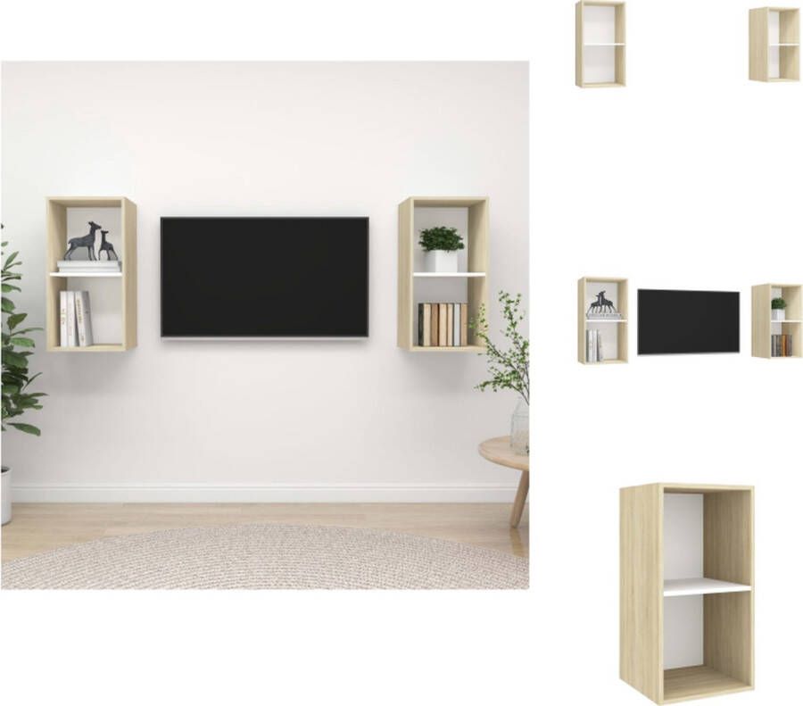 vidaXL TV-meubel Set van 2 Televisiewandmeubel 37x37x72 cm wit sonoma eiken Kast