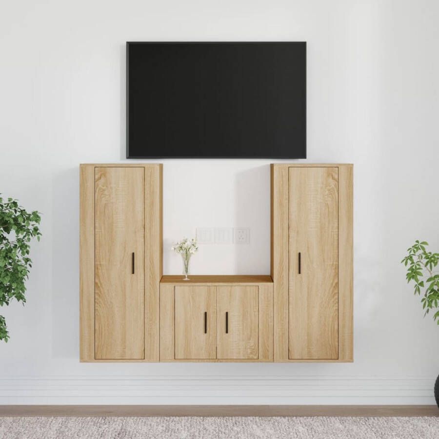 VidaXL TV-meubel Set Zonoma Eiken 2x 40x34.5x100cm 1x 57x34.5x40cm Kast