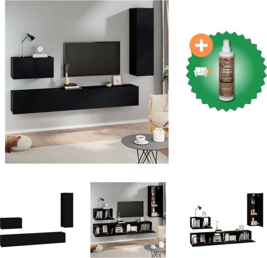 VidaXL TV-meubelset Zwarte bewerkt hout 30.5 x 30 x 30 cm 60 x 30 x 30 cm 80 x 30 x 30 cm (B x D x H) Wandmontage ontwerp Kast Inclusief Houtreiniger en verfrisser - Foto 2
