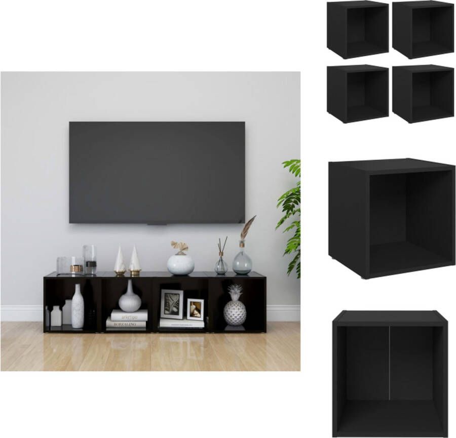 VidaXL Tv-kast Tv-kasten Televisiekast Televisiekasten Tv-meubelen 4 st 37x35x37 cm bewerkt hout zwart - Foto 2