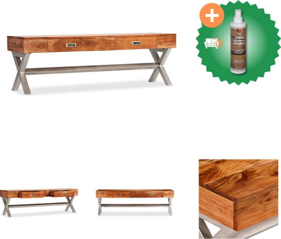 VidaXL TV-meubel Sheesham 140x41x45 cm Massief acaciahout en stalen frame Kast Inclusief Houtreiniger en verfrisser