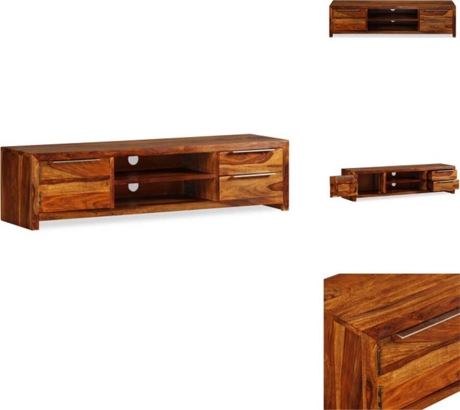 VidaXL tv-meubel Sheesham bruin 120x30x30cm houten massief sheeshamhout 2 planken 2 laden deur eenvoudige montage Kast