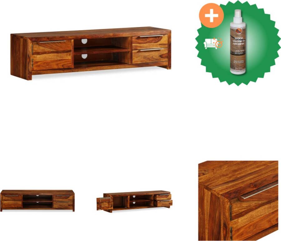 VidaXL tv-meubel Sheesham bruin 120x30x30cm houten massief sheeshamhout 2 planken 2 laden deur eenvoudige montage Kast Inclusief Houtreiniger en verfrisser