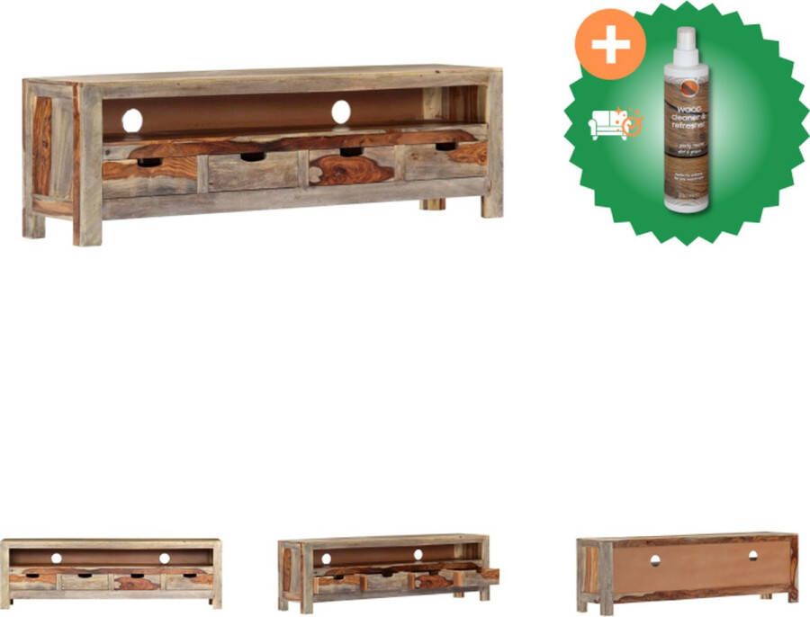 VidaXL Tv-meubel sheeshamhout 130 x 30 x 40 cm 4 lades natuurlijke uitstraling Kast Inclusief Houtreiniger en verfrisser
