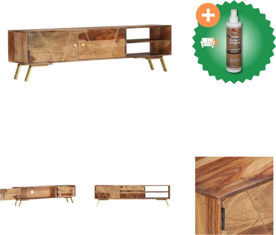 VidaXL TV-meubel Sheeshamhout 140x30x40 cm Rustieke Charme Massief hout en staal Kast Inclusief Houtreiniger en verfrisser