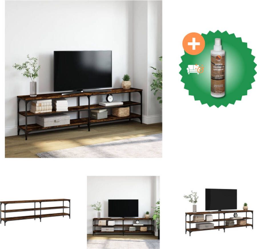 VidaXL Tv-meubel 180x30x50 cm bewerkt hout metaal gerookt eikenkleurig Kast Inclusief Houtreiniger en verfrisser