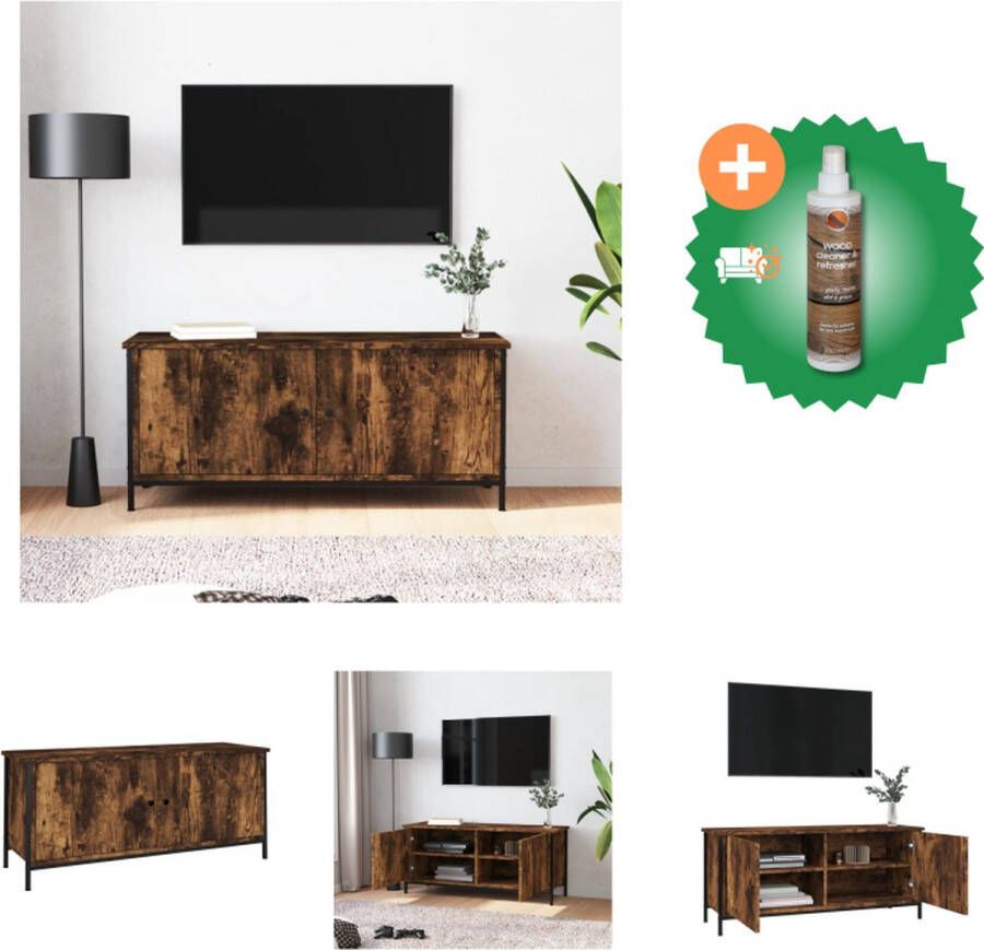 VidaXL TV-meubel Smoked Oak Hoge Kwaliteit Voldoende Opbergruimte Stevig Blad Praktische Deuren Metalen Voeten 102 x 35 x 45 cm Kast Inclusief Houtreiniger en verfrisser