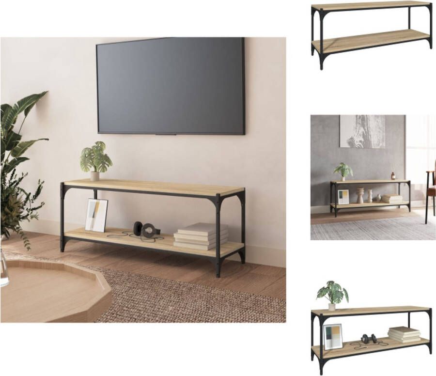 VidaXL -Tv-meubel-100x33x41-cm-bewerkt-hout-en-staal-sonoma-eikenkleur - Foto 3