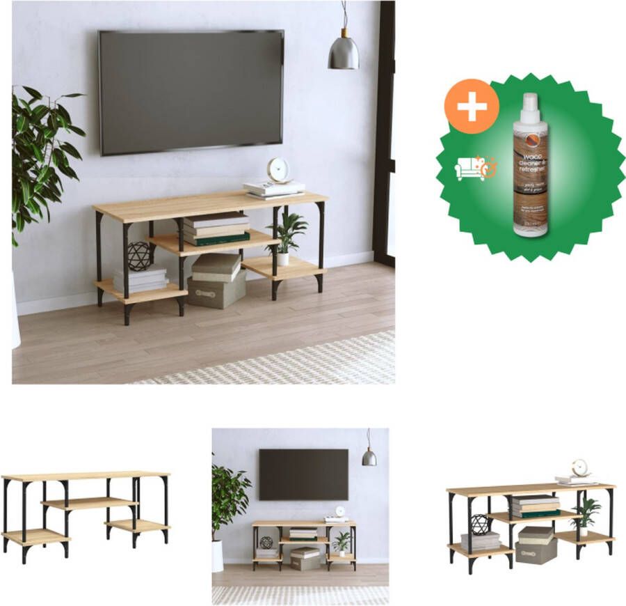 VidaXL TV-meubel Sonoma Eiken 102 x 35 x 45.5 cm Duurzaam hout Metalen voeten Kast Inclusief Houtreiniger en verfrisser
