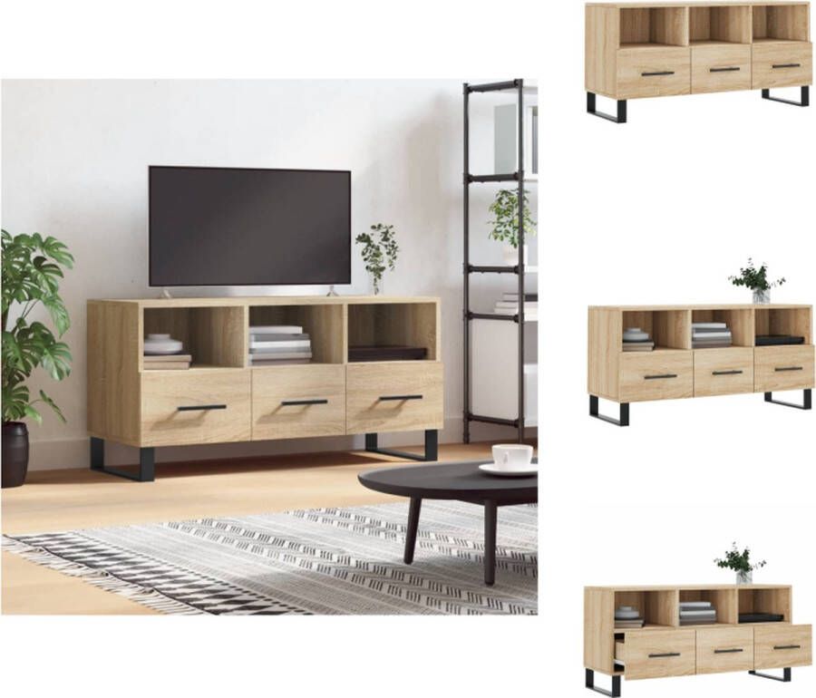 VidaXL TV-meubel Sonoma eiken 102 x 36 x 50 cm Bewerkt hout en ijzer Kast