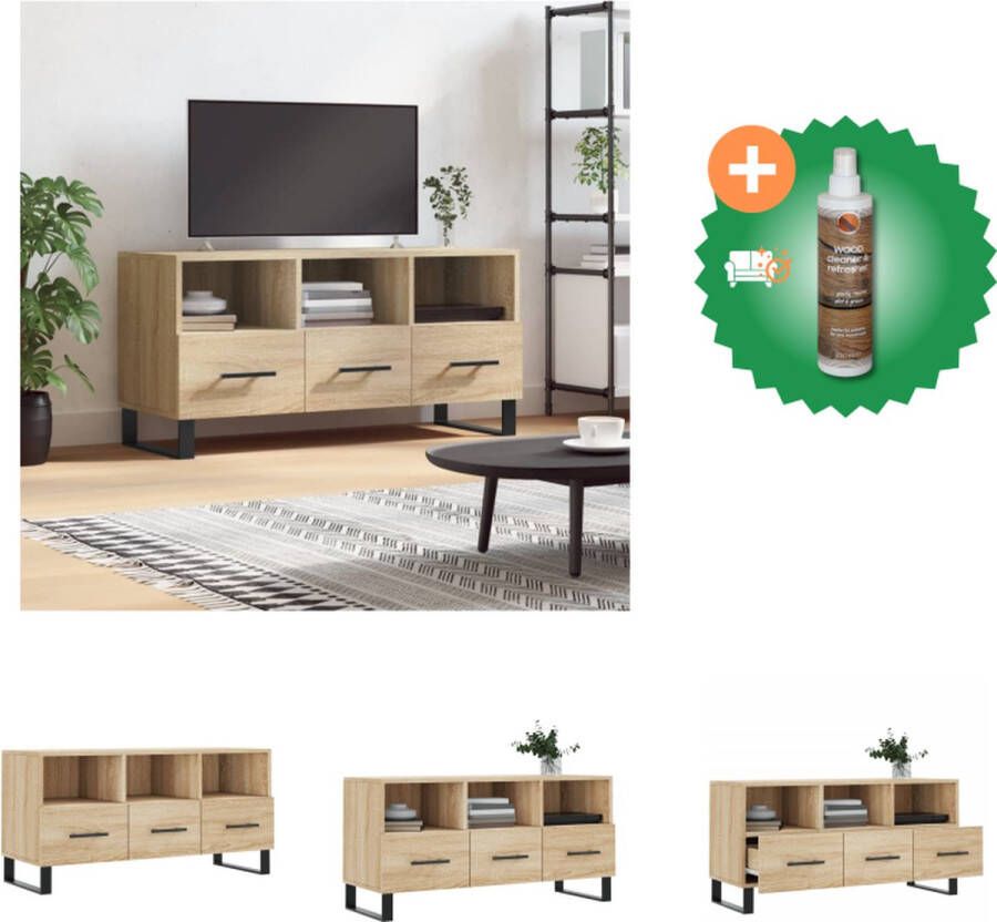 VidaXL TV-Meubel Sonoma Eiken 102 x 36 x 50 cm Opbergruimte Presenteerfunctie Kast Inclusief Houtreiniger en verfrisser - Foto 2