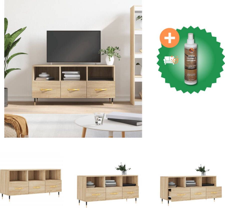 VidaXL TV-meubel Sonoma Eiken 102 x 36 x 50 cm Stevig bewerkt hout 3 vakken en 3 lades Kast Inclusief Houtreiniger en verfrisser - Foto 2