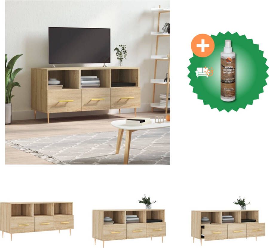 VidaXL TV-meubel Sonoma Eiken 102 x 36 x 50 cm Stevig bewerkt hout 3 vakken en 3 lades Kast Inclusief Houtreiniger en verfrisser