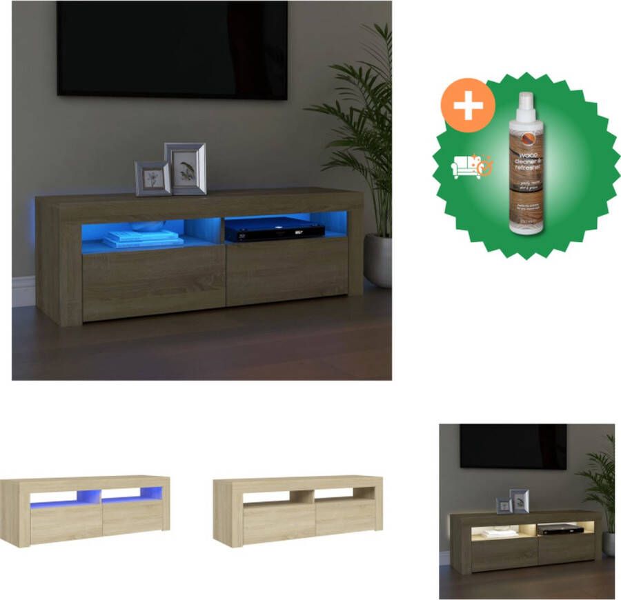VidaXL Tv-meubel met LED-verlichting 120x35x40 cm sonoma eikenkleurig Kast Inclusief Houtreiniger en verfrisser - Foto 2