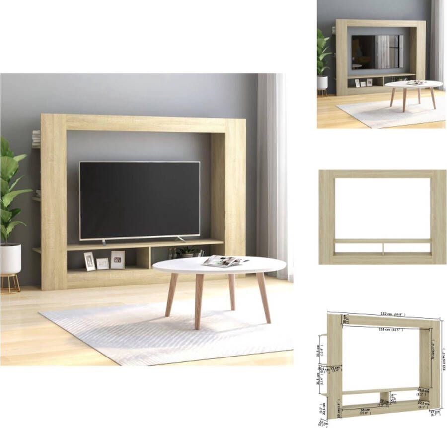 vidaXL TV-meubel Sonoma Eiken 152 x 22 x 113 cm Met 2 open vakken en zijschappen Kast
