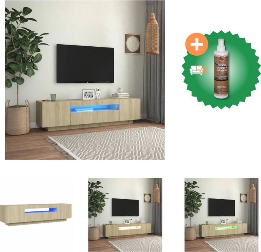 VidaXL TV-meubel Sonoma Eiken 160 x 35 x 40 cm LED-verlichting Kast Inclusief Houtreiniger en verfrisser